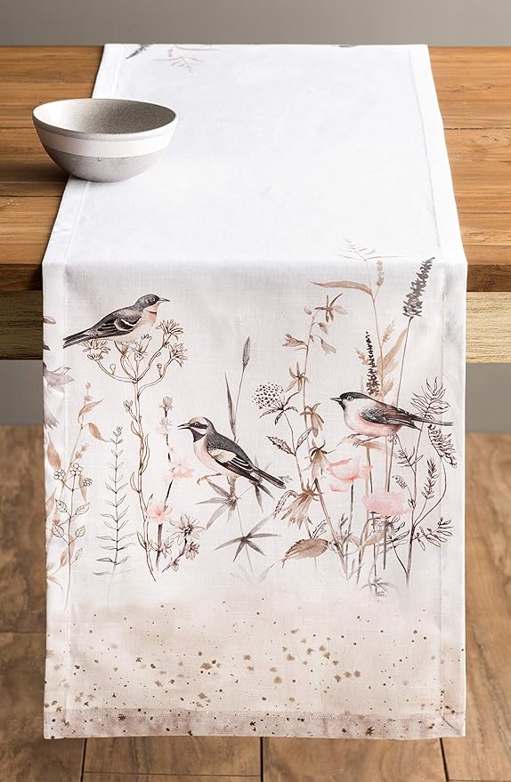 Maison d' Hermine Table Runner 100% Cotton Single Layer Table Runners 108 inches Long Decorative for Home Dining Party Wedding Bridal Shower Spring Summer (Meadow Florals - Brown, 14.50" x 108")