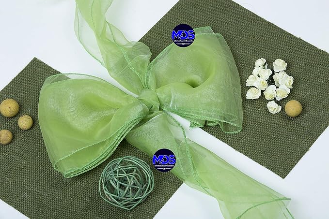 MDS Pack of 50 PCS Organza Chair Sashes Wider Dining Chair Bows Ribbon Tie Back for Wedding Party Birthday Bridal Shower Reception Event Banquet Home Chair Cover Decoration - Apple Green