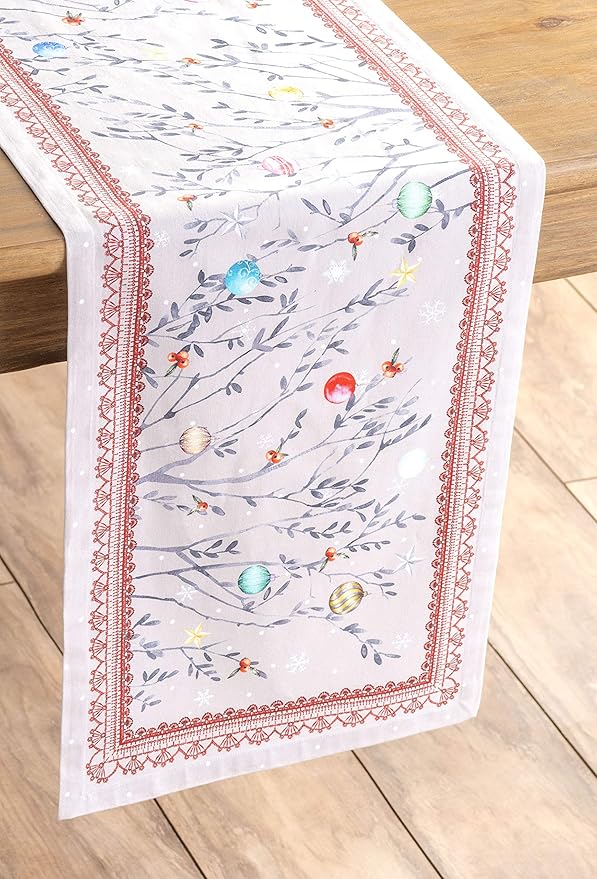 Maison d' Hermine Table Runner 100% Cotton Single Layer Table Runners 36 inches Long for Thanksgiving Christmas Decorations Home Kitchen Dining Party Wedding (Fairy Christmas, 14.5" x 36")