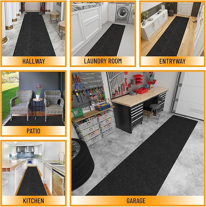 Ottomanson Commercial Scrape Rib Entry Mat – Heavy Duty Ribbed Floor Mat for High Traffic – Non Slip Rubber Back, Waterproof – Indoor Outdoor Use for Offices, Schools, Lobbies, 2' x 18', Black