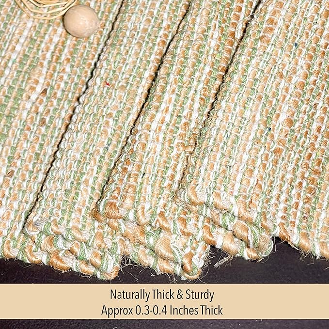 Chardin home Natural Jute Table Runner 13x48 Inch – Vintage Boho Rustic Table Decor – Handwoven Table Runner in Natural Jute and Sage Green-White – Farmhouse Dining or Console Table Accent
