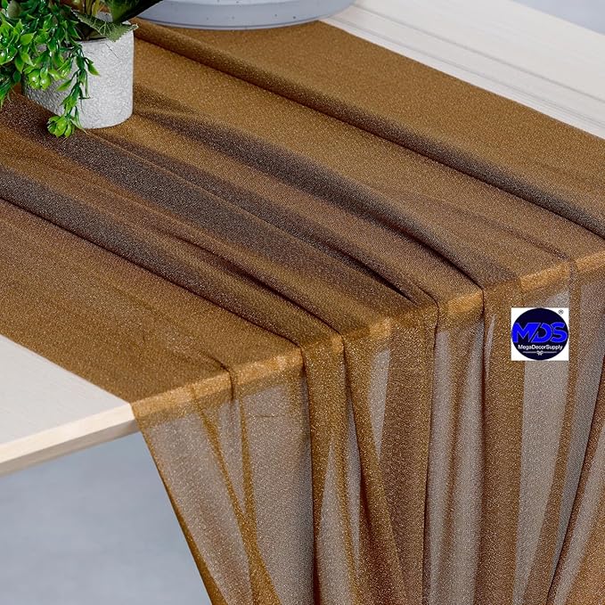 MDS 15 Pack 10ft Chiffon Table Runner 29 x 120 Inches Sheer Wedding Runner Romantic Rustic Table Runner for Wedding Decorations, Birthday Parties, Bridal Shower Party Arch Decor - Mocha