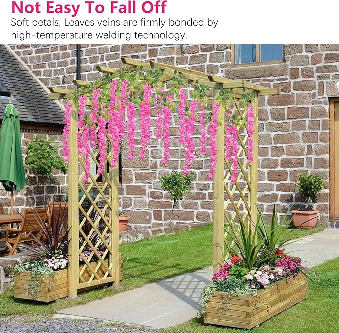 12 Pack Fuchsia Wisteria Hanging Flowers, 3.44 Ft Fake Hanging Flowers, Artificial Wisteria Garland Vines for Wedding Room Backdrop Outdoor Patio Garden Decoration