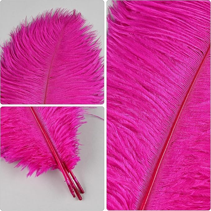 THARAHT Hot Pink Ostrich Feathers 24pcs Natural Bulk 8-10Inch 20cm-25cm for Crafts Wedding Party Centerpieces Easter Gatsbi and Home Decoration Feathers