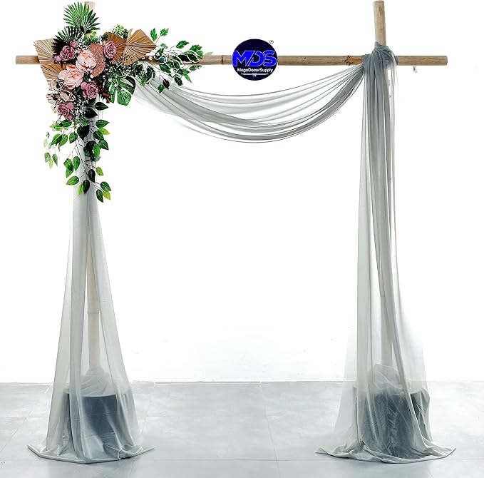 MDS Halloween Chiffon Draping Fabric - 2 Panel, 30" Wide x 100ft Long - Sheer Spooky Arbor & Canopy Drapery for Haunted House Backdrops, Party Ceilings, DIY Costumes & Themed Events - Gray