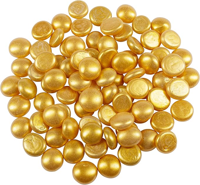 Galashield Flat Glass Marbles for Vases Gold Glass Gems Beads Pebbles Vase Filler (1 LB, Approx. 105 PCS)