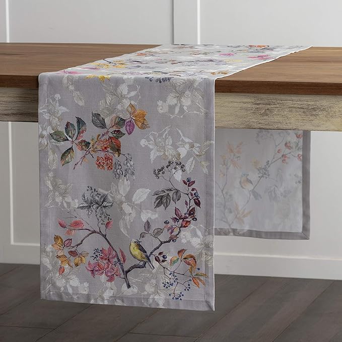 Maison d' Hermine Table Runner 100% Cotton Single Layer Table Runners 60 inches Long for Thanksgiving Christmas Decorations Home Kitchen Dining Party Wedding (Equinoxe - Grey, 14.5" x 60")