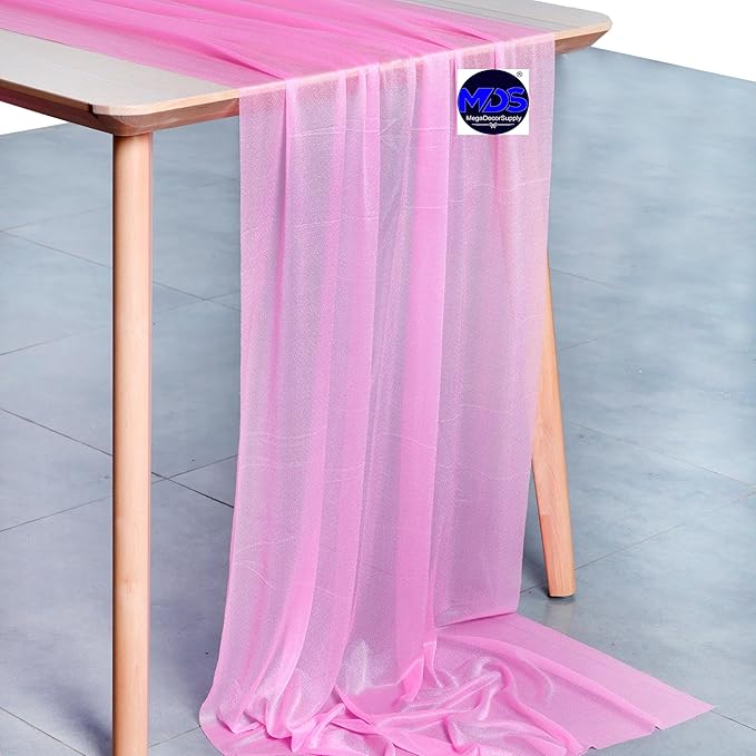 MDS 2 Pack 10ft Chiffon Table Runner 29 x 120 Inches Sheer Wedding Runner Romantic Rustic Table Runner for Wedding Decorations, Birthday Parties, Bridal Shower Party Arch Decor - Bubblegum Pink