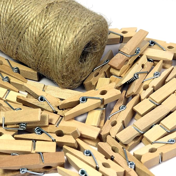 Mini Natural Wooden Clothespins, 60pcs, 1.4 Inch Photo Paper Peg Pin Craft Clips for Scrapbooking, Arts & Crafts, Hanging Photos (60pc Natural)