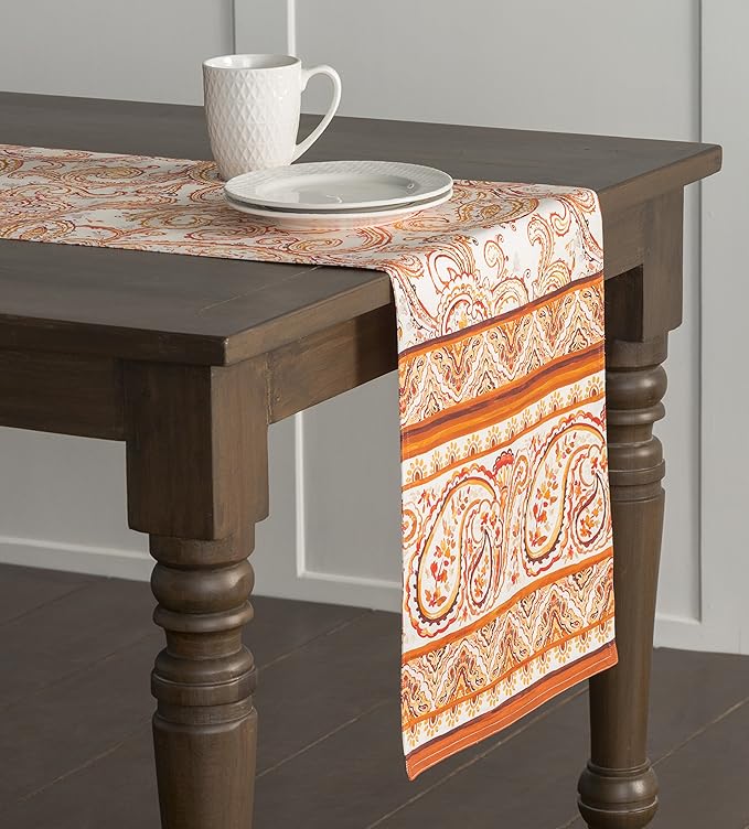 Maison d' Hermine Table Runner 100% Cotton Single Layer Table Runners 90 inches Long for Thanksgiving Christmas Decorations Home Kitchen Dining Party Wedding (Palatial Paisley, 14.5" x 90")