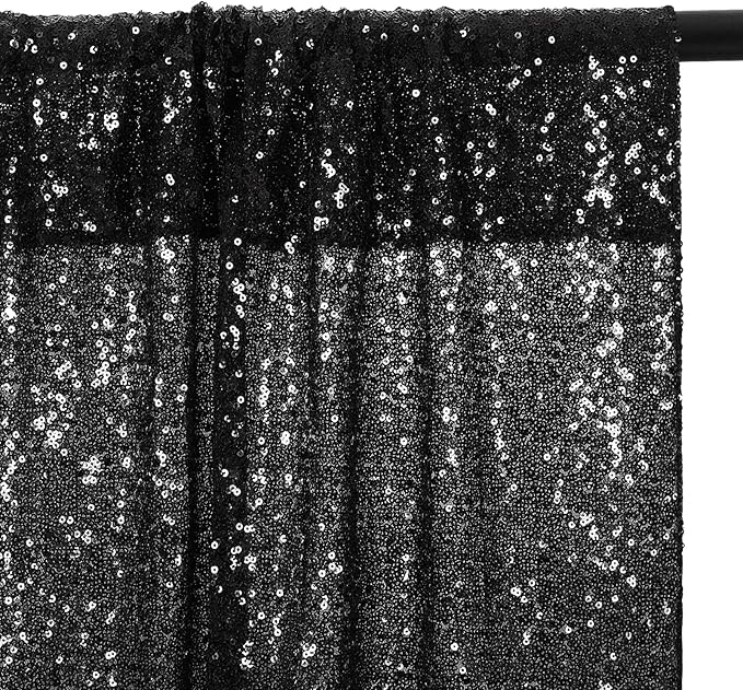 Eternal Beauty Black Sequin Backdrop, 8x10 Ft Halloween Glitter Background Curtains for Shimmer Photography Party Wedding Birthday Back Drop Decor