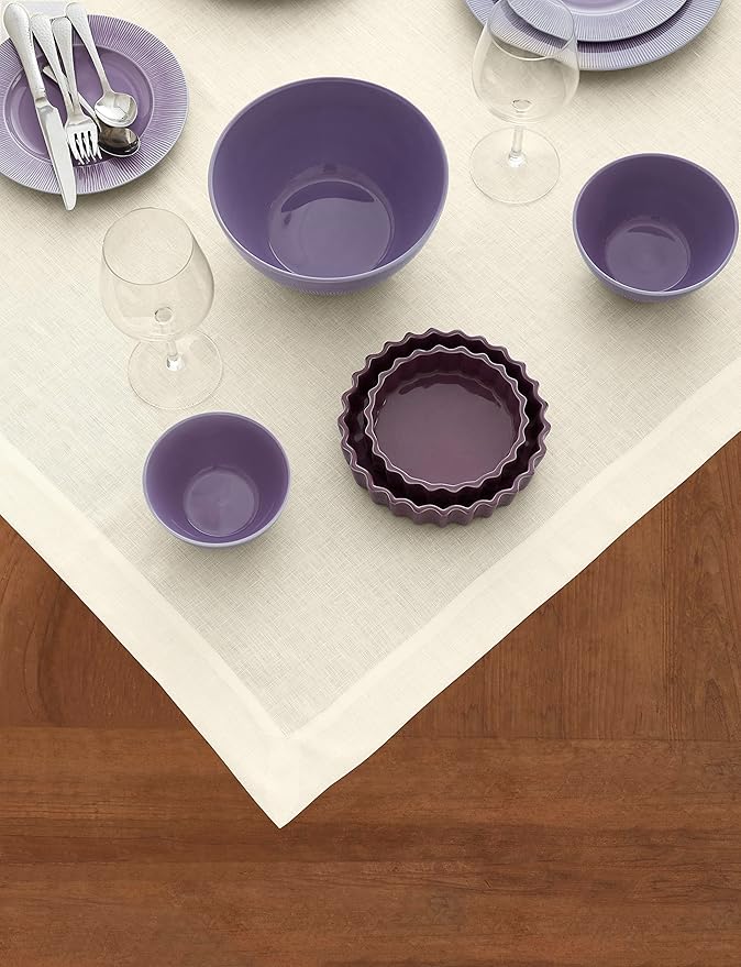 Solino Home Linen Ivory Tablecloth 52 x 52 Inch - 100% Pure Linen Square Table Throw - Fete, Machine Washable Table Cloth for Fall, Autumn, Thanksgiving, Christmas, Holiday