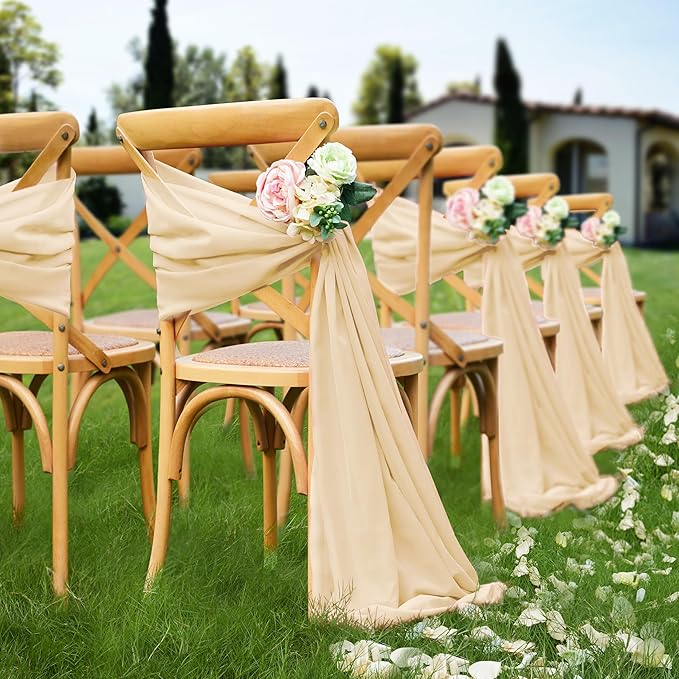 VACVELT Wedding Arch Draping Fabric Champagne Chiffon, 1 Panel Sheer Drapes 30 Inch x 20ft Chiffon Backdrop Curtain Decor, Outdoor Sheer Drapery for Ceremony Party Ceiling