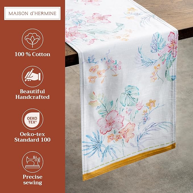 Maison d' Hermine Table Runner 100% Cotton Double Layer Table Runners 72 inches Long Decorative for Home Kitchen Dining Party Wedding Bridal Shower Spring Summer (Paradise Island, 14.50" x 72")