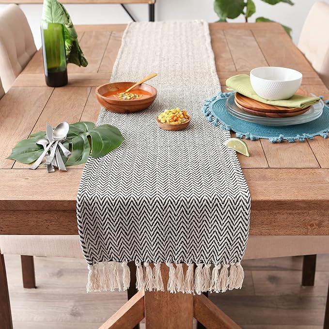 DII Woven Basic Tabletop Collection, Chevron Table Runner, 15x108, Black