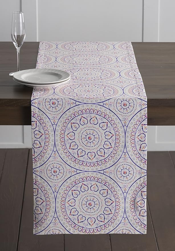 Maison d' Hermine Table Runner 100% Cotton Single Layer Table Runners 72 inches Long Decorative for Home Kitchen Dining Party Baby Shower Wedding Bridal Shower Spring Summer (Mandala, 14.50" x 72")