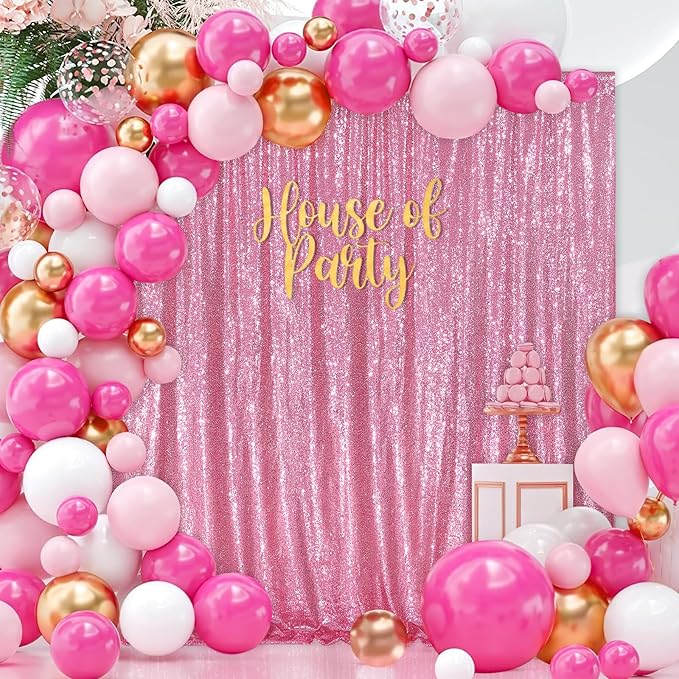 Blush Pink Sequin Backdrop Glitter Backdrop Curtains 7ft x 7ft Glitter Background for Party Baby Shower Wedding Decorations