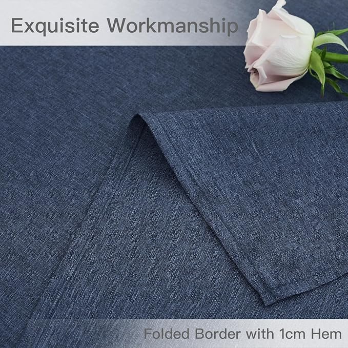 maxmill Rectangle Linen Texture Tablecloth Stain Proof Waterproof Wrinkle Free Washable Dining Table Cloth Wipeable Fabric Table Cover for Dining Room Farmhouse Tablecloths, 60 x 120 Inch, Navy Blue