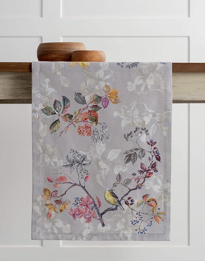 Maison d' Hermine Table Runner 100% Cotton Single Layer Table Runners 48 inches Long for Thanksgiving Christmas Decorations Home Kitchen Dining Party Wedding (Equinoxe - Grey, 14.5" x 48")