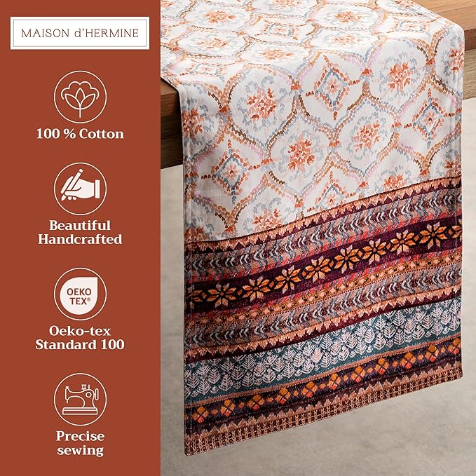 Maison d' Hermine Table Runner 100% Cotton Double Layer Table Runners 108 inches Long for Thanksgiving Christmas Decorations Home Kitchen Dining Party Wedding (Fair Isle, 14.5" x 108")