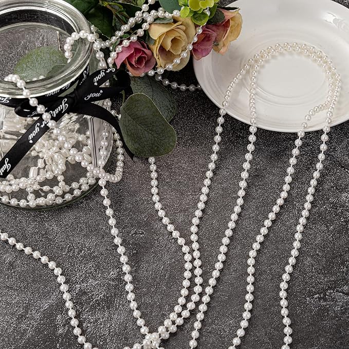 6mm Crafts Faux Pearl Beads Garland Pearl Bead Roll Strand of Pearls to Decorate Floral Centerpieces Wedding Party Favor Christmas Tree(82 Feet White)