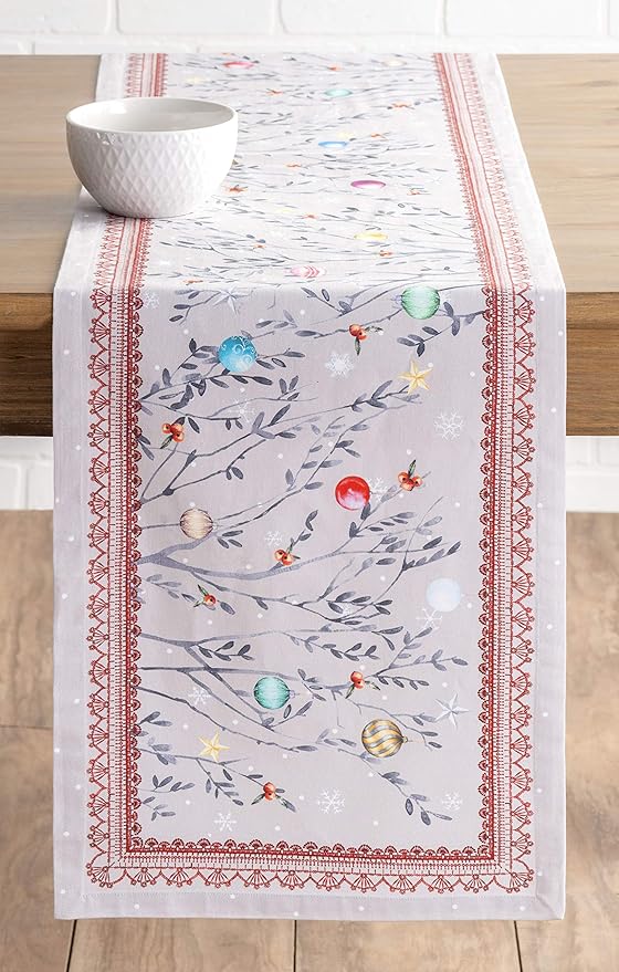 Maison d' Hermine Table Runner 100% Cotton Single Layer Table Runners 108 inches Long for Thanksgiving Christmas Decorations Home Kitchen Dining Party Wedding (Fairy Christmas, 14.5" x 108")