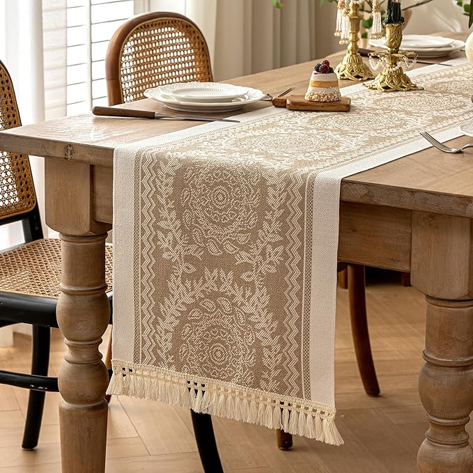 Table Runners 119 Inches,Waterproof Boho Table Runner with Tassel Fringe,Table Runner for Party Coffee Table