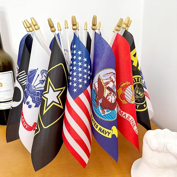22 Pack All Branches Military Service Flags Set Small Mini Army Armed Forces Handheld Flag on Stick for Veterans Day,Memorial Day Decorations,5x8 Inch