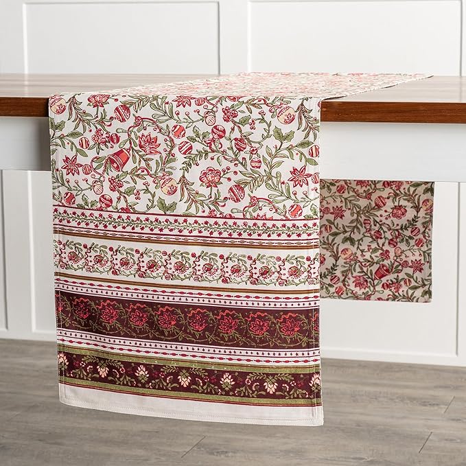 Maison d' Hermine Table Runner 100% Cotton Double Layer Table Runners 72 inches Long for Thanksgiving Christmas Decorations Home Kitchen Dining Party Wedding (Reveillon Au Jardin, 14.5" x 72")
