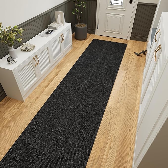 Ottomanson Commercial Scrape Rib Entry Mat – Heavy Duty Ribbed Floor Mat for High Traffic – Non Slip Rubber Back, Waterproof – Indoor Outdoor Use for Offices, Schools, Lobbies, 2'7" x 39', Black