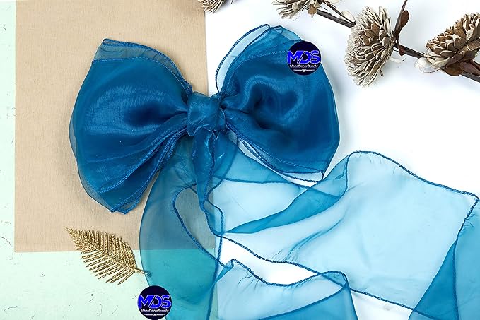 MDS Pack of 25 PCS Organza Chair Sashes Wider Dining Chair Bows Ribbon Tie Back for Wedding Party Birthday Bridal Shower Reception Event Banquet Home Chair Cover Decoration - Dark Teal