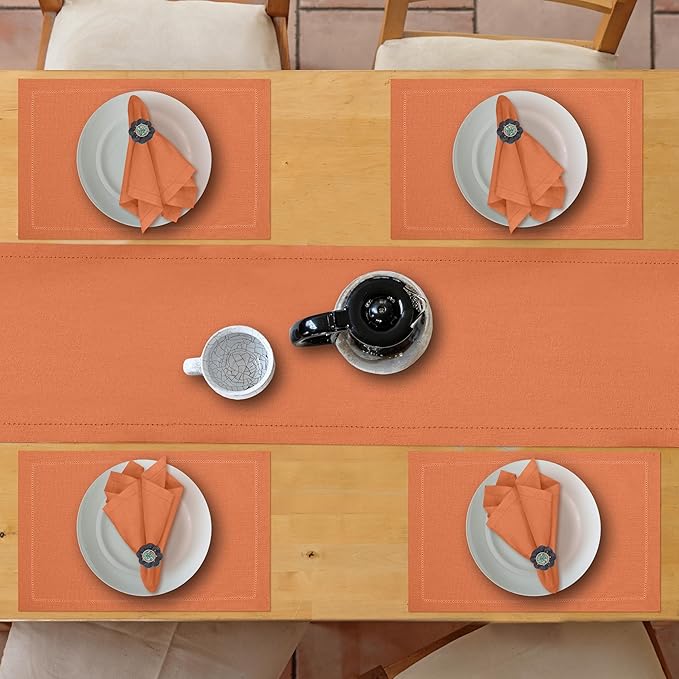 Ruvanti Linen Table Runner 48 Inches, Classic Hemstitch, Washable, Reusable, Non-Slipping, Stain Resistant- Perfect for Parties, Weddings, Dinners, Thanksgiving, Christmas, Indoor use – Orange