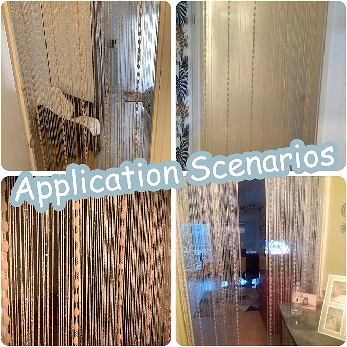 Hysenm Door String 39x79 Inch Curtains Beige Panel Soft Balls Romantic Glitter Fringe Room Divider Home Décor Wedding Girls Bedroom Window Living Room Backdrop Party Doorways Closet Doors, Beige
