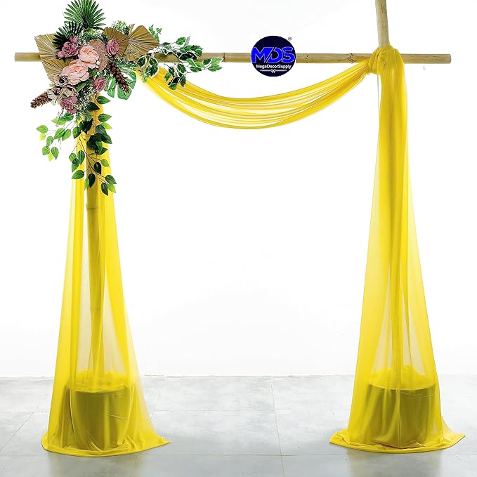 MDS Halloween Chiffon Draping Fabric - 1 Panel, 30" Wide x 40ft Long - Sheer Spooky Arbor & Canopy Drapery for Haunted House Backdrops, Party Ceilings, DIY Costumes & Themed Events - Yellow