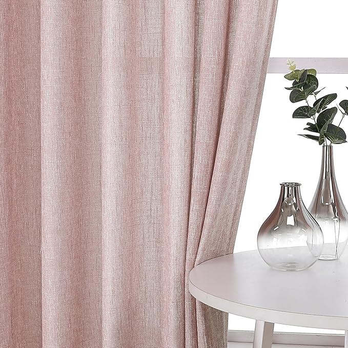 Vision Home Pink Pinch Pleated Semi Sheer Curtains for Girls Bedroom Living Room Textured Light Filtering Window Curtains 84 inch Rayon Blended Pinch Pleat Pink Drapes with Hooks 2 Panels 40" Wx84 L