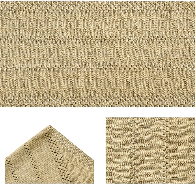 Artoid Mode Burlap Brown Farmhouse Woven Rustic Hollow Table Runner, Seasonal Holiday Hollow Kitchen Dining Table Decoration for Home Party Decor 12x108 Inch