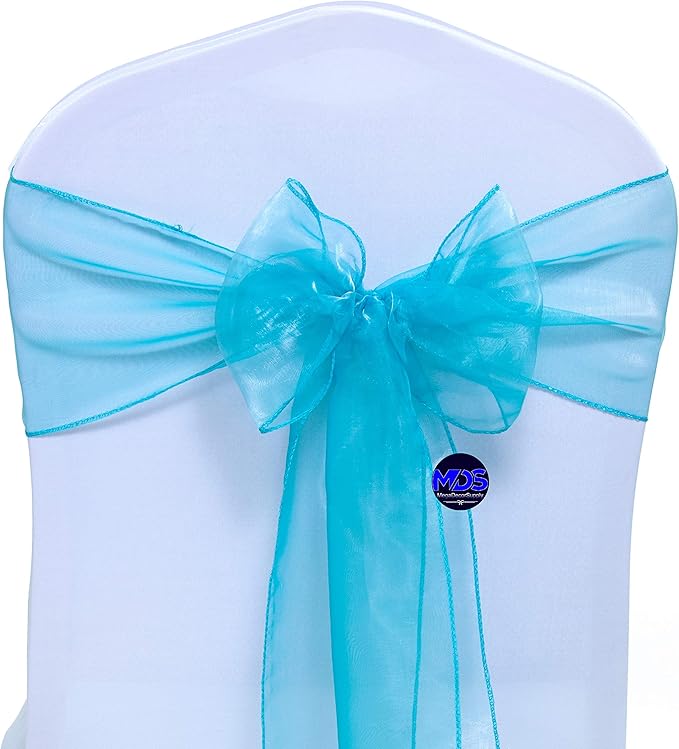MDS Pack of 10 PCS Organza Chair Sashes Wider Dining Chair Bows Ribbon Tie Back for Wedding Party Birthday Bridal Shower Reception Event Banquet Home Chair Cover Decoration - Light Teal