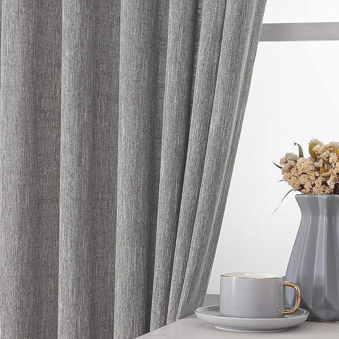 Vision Home Pinch Pleated Gray Semi Sheer Curtains Textured Light Filtering Window Curtains 72 inch for Living Room Bedroom Rayon Blended Charcoal Grey Pinch Pleat Drapes with Hooks 2 Panels 40"Wx72"L