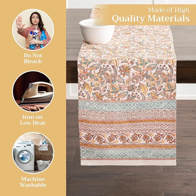Maison d' Hermine Table Runner 100% Cotton Double Layer Table Runners 72 inches Long for Thanksgiving Christmas Decorations Home Kitchen Dining Party Wedding (Nila, 14.5" x 72")