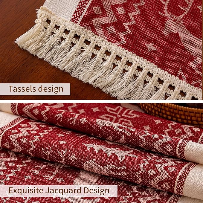 Table Runners 83 Inches,Elk Table Runner with Tassel Fringe,Christmas Table Runner for Party，Coffee Table, Festival