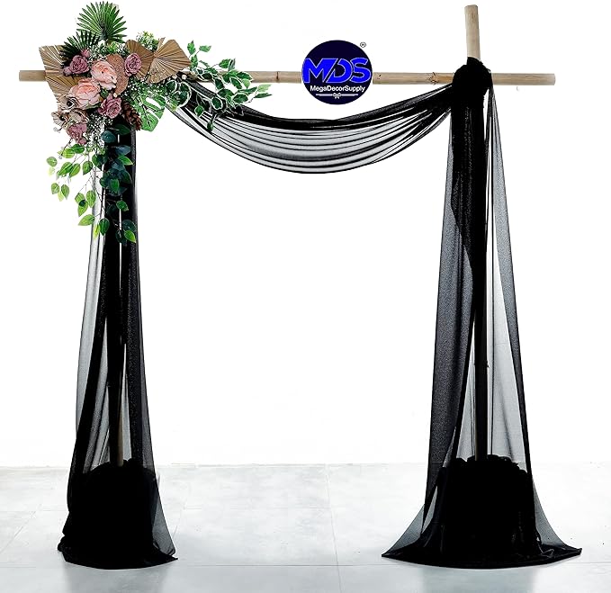 MDS Halloween Chiffon Draping Fabric - 1 Panel, 30" Wide x 40ft Long - Sheer Spooky Arbor & Canopy Drapery for Haunted House Backdrops, Party Ceilings, DIY Costumes & Themed Events - Black