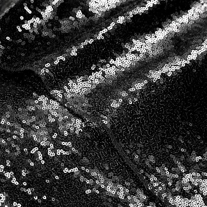 QueenDream Sparkly Sequin Tablecloth - Black Table Cloth 50x80 Inches Rectangle Table Overlay Fabric for Birthday Parties Baby Shower Decoration