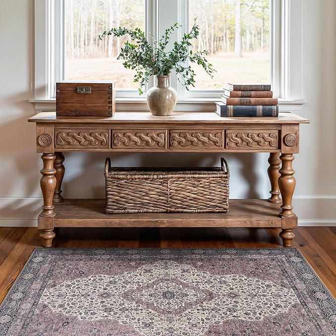 Bloom Rugs Washable Non-Slip 3' x 5' Rug - Cream/Green Traditional Medallion Area Rug for Living Room, Bedroom, Dining Room, and Kitchen - Exact Size: 3' x 5'