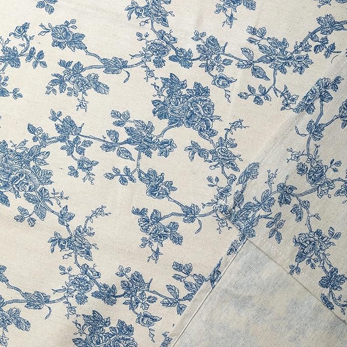 Pastoral Square Tablecloth - 40 x 40 Inch - Beige Linen Table Cloth - Washable Table Cover with Dust-Proof Wrinkle Resistant for Restaurant, Picnic, Indoor and Outdoor Dining, Floral (Dark Blue)
