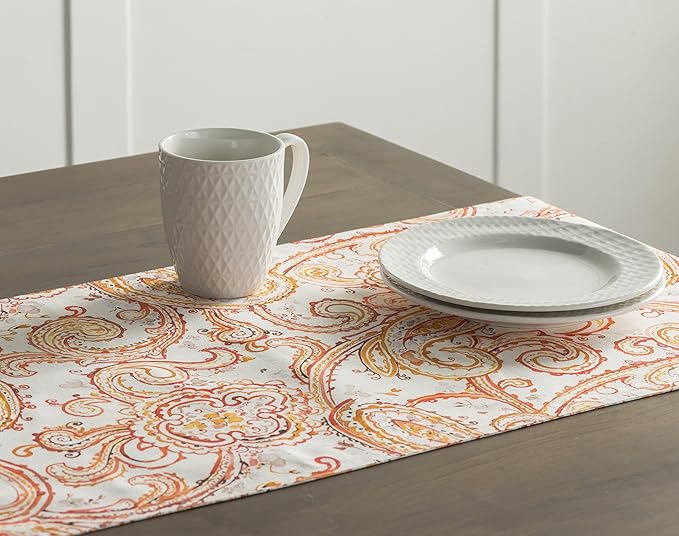 Maison d' Hermine Table Runner 100% Cotton Single Layer Table Runners 60 inches Long for Thanksgiving Christmas Decorations Home Kitchen Dining Party Wedding (Palatial Paisley, 14.5" x 60")
