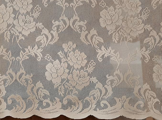 LinenZone Linen Round Tablecloth for Rustic Vintage Decor. Sheer Lace Table Cloth Works Great As Wedding Tablecloth or Thanksgiving Table Cover. (Mia 60 Round, Linen)