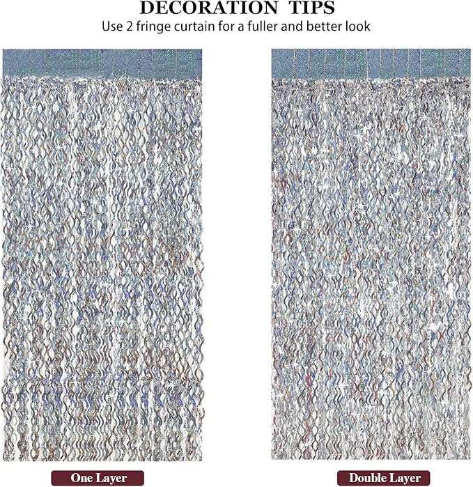 4 Pack Silver Tinsel Backdrop - CYLMFC 3.3 ft x 6.6 ft Streamer Metallic Tinsel Foil Fringe Curtains Photo Booth Props Wall Curtains for Bachelorette Birthday Party Decor