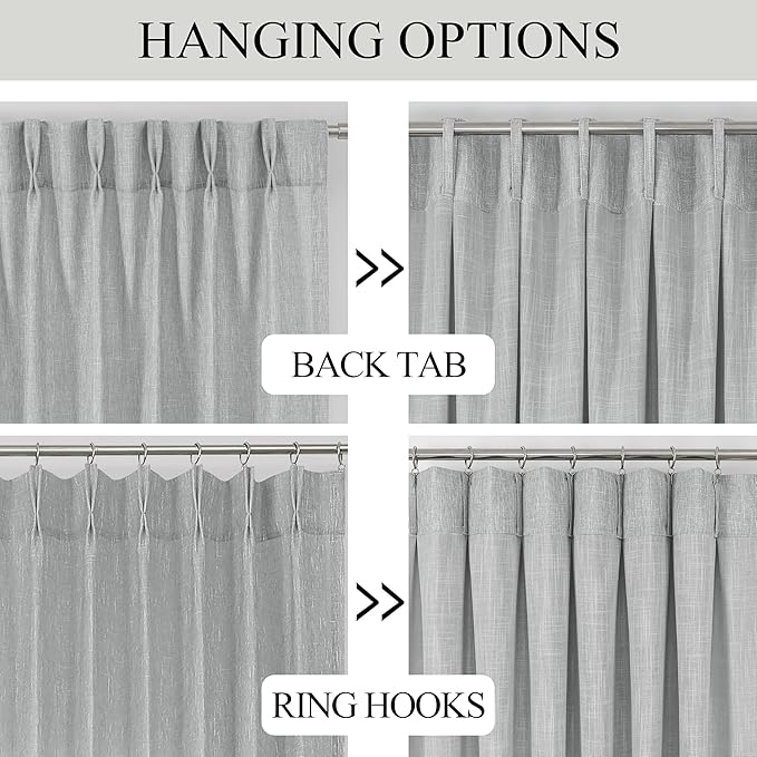 Vision Home Gray Pinch Pleated Semi Sheer Curtains Textured Light Filtering Window Curtains 84 inches for Living Room Bedroom Silver Grey Pinch Pleat Drapes with Hooks Back Tabs 2 Panels 40" Wx84 L