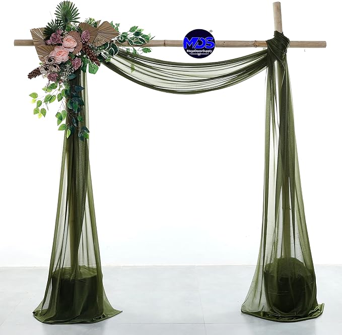 MDS Halloween Chiffon Draping Fabric - 2 Panel, 30" Wide x 30ft Long - Sheer Spooky Arbor & Canopy Drapery for Haunted House Backdrops, Party Ceilings, DIY Costumes & Themed Events - Olive Green
