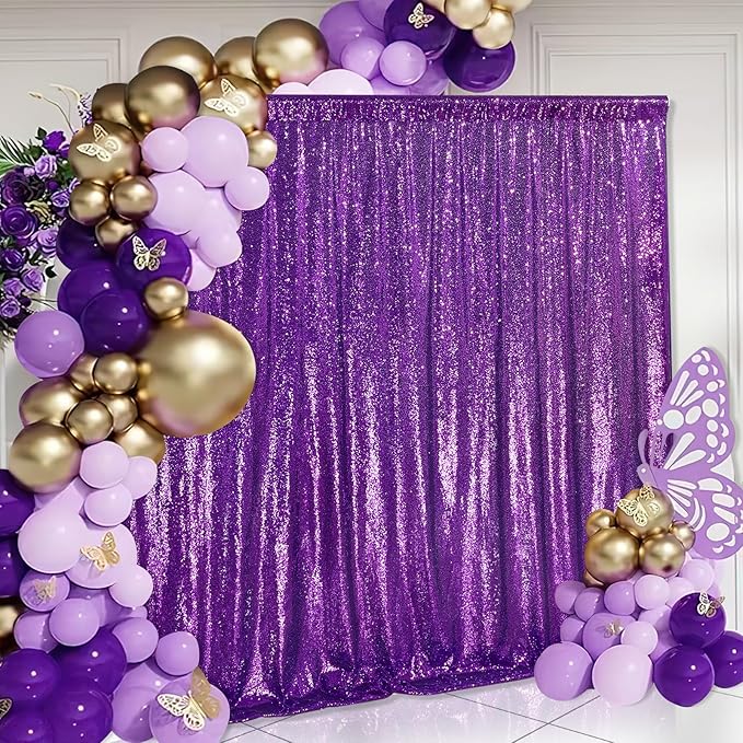 10ft x 10ft Purple Sequin Backdrop Glitter Halloween Party Backdrop Curtains Photo Background for Stage Wedding Baby Shower Decorations
